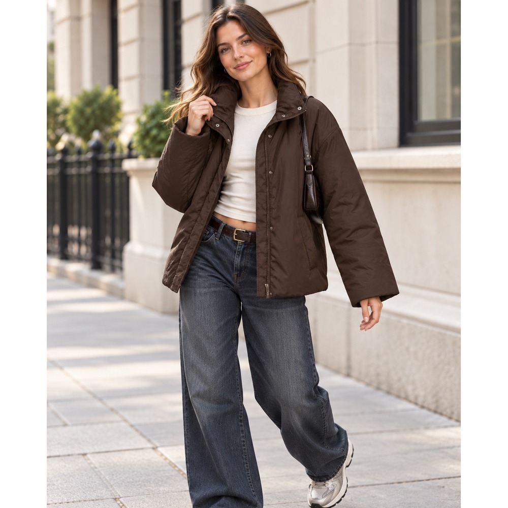 We Wander Wanderloft Insulated Waterproof Bomber Jacket Chocolate Brown Sz M NWT